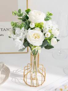 1/80支人造塑料玫瑰牡丹花束，仿真绣球花摆件，母亲节礼物，生日派对装饰，婚礼新娘捧花，客厅、卧室、花瓶家居装饰，新年、花园、返校季礼物 - 白色 - 查看 7