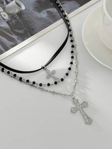 1 件手工水晶串珠多层流苏项链，哥特式金属吊坠颈链，女士日常穿着和派对装饰迷人珠宝礼物