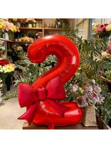 2pcs 32-Inch Red 0-9 Number Foil Balloons With Red Bow - Suitable For Birthday Party, Anniversary, Holidays And Outdoor Events - Great For Photo Decoration, Party Decor | Holiday Balloons | Durable Balloons, Balloon Decoration - Multicolor - View 6