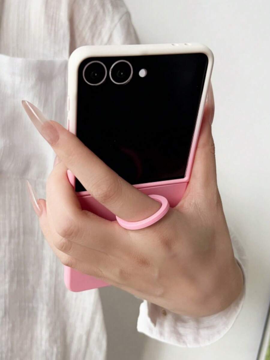 Luxury Candy Color Ring Silicone Finger Buckle Hard Shell Case Compatible With Samsung Galaxy Z Flip 7 Z Flip6 ZFlip 5 5G Gradient Matte Shockproof Skin Cover