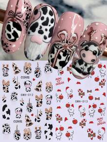 2 Miếng dán móng tay hoạt hình dễ thương hình con bò Giáng sinh, hình dán móng tay có cây thông Noel, mũ gậy đỏ, tự dính, trang trí móng tay 3D, thiết kế nghệ thuật làm móng cho ngày lễ năm mới - Nhiều màu - Xem 10