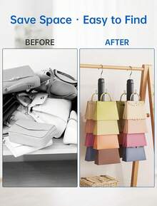 Wooden Purse Organizer For Closet, 8 Extra-Wide Metal Hooks Handbag Hanger, Space-Saving Hanging Bag Holder & Purse Rack For Closet Organization (Black, 2 Pack)Christmas - màu đen - Xem 3