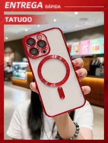 1 Piece Plating Phone Case With Camera Protection, Magnetically Induced Ultra-Thin TPU Clear Case, Compatible With Apple 16/16Pro/16Plus/16Pro Max - Red - View 7
