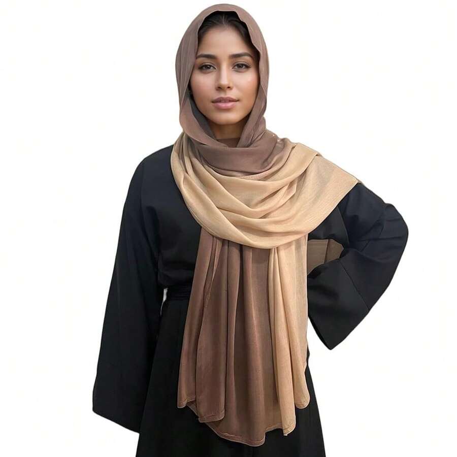 Gradient Dual Color Scarf,Elegant Ombre Headwraps Hijab, Modal Cotton Feel Lightweight Sunscreen Shawls For Women,7#Khaki - 7#khaki - View 1