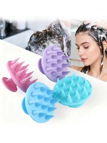 硅胶洗发头皮按摩器洗发按摩梳沐浴按摩刷头皮按摩器洗发梳护理工具 - 黑色 - 查看 4