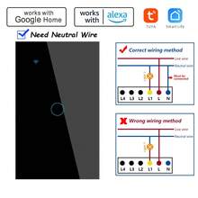Voice Control Smart Light Switch - Works With Alexa Via Tuya Smart Life - US Standard Wall Touch Switch 1/2/3/4 Gang Neutral Wire Required For Smart Home - Black - View 9