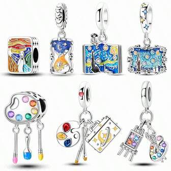 1pc Silver Color Sparkling Cubic Zirconia Art Series Starry Night Book Frame Artist Palette Tools Charm Fit 3mm Bracelet Necklace For Diy Beads Pendant Jewelry Making Women Ideal For Art Appreciation Day Birthdays For Art Lovers