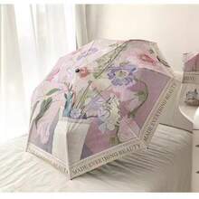 Guarda-chuva dobrável portátil com pintura a óleo automática, rosa selvagem, reforçado com 8 varetas, revestimento preto decorativo, proteção UV. - Multicolorido - Ver 6