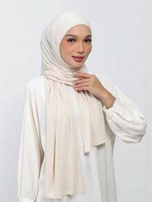 1pc Instant Jersey Hijab Made By Soft, Breathable, And Anti-Pilling Fabric. Tie-On Hijab. Suitable For Year-Round Use And Daily Wear By Muslims. - Apricot - View 6
