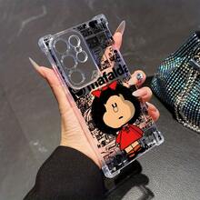 Funda de Teléfono de la Chica Mafalda de Cómic para Samsung Galaxy S25, S24, S23, S22, S21, S20 FE Ultra Plus 4G/5G - Funda Transparente Suave a Prueba de Golpes, Patrón de Rayas, Moldeo por Inyección, Impresión UV, Usuarios de Smartphones, Entusiastas de la Tecnología - Transparente - Ver 4
