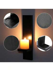 1/2 Stück rustikale Holz Wandkerzenhalter, Landhausstil wandmontierter Kerzenhalter für Kerzen, schwarzer Landhausstil Wandkerzenhalter, Vintage Wandkerzenhalter für Wohnzimmer Dekoration, Hochzeitswandregal, Kristallausstellungsregal, Herbstdekoration Regal für Zuhause, Schlafzimmer, Wohnzimmer, Küche, Badezimmer, geeignet für Weihnachten, Halloween Wanddekoration