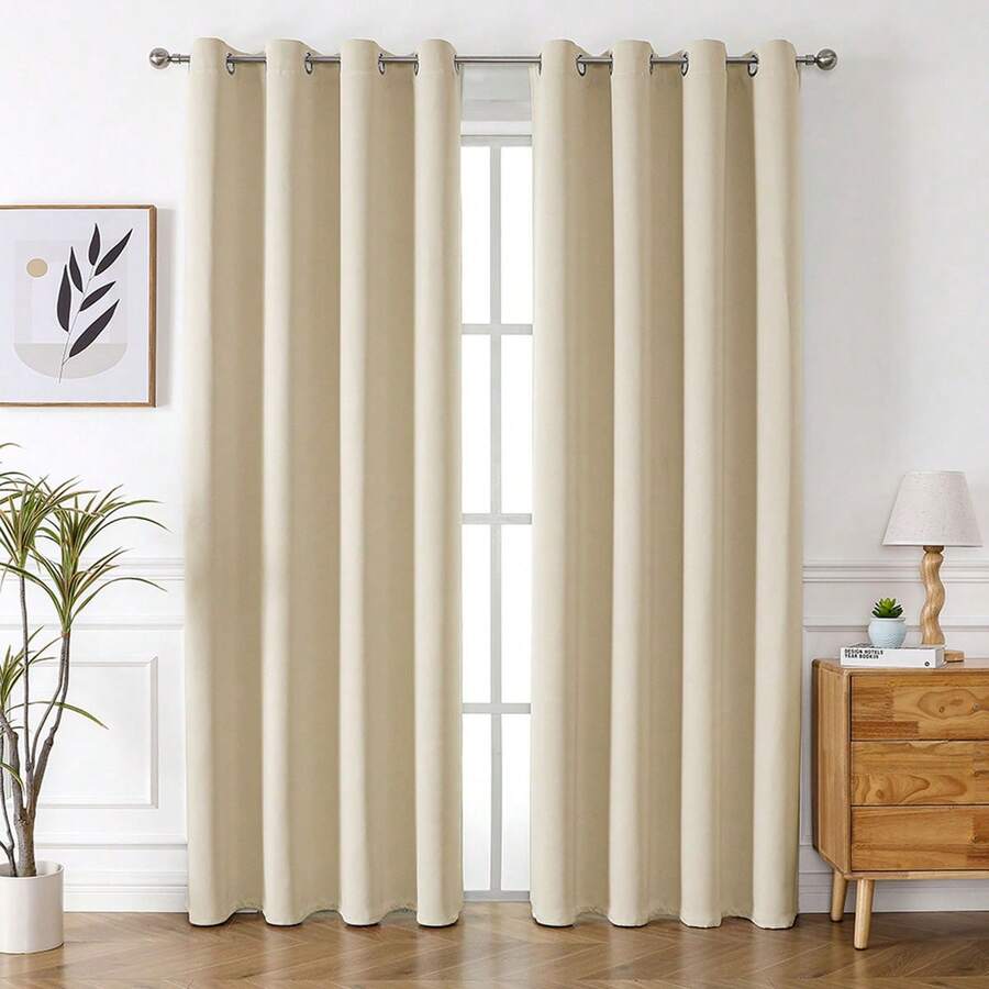 2 piezas Cortinas gruesas multicolor de 140 cm * 240 cm. Ocultación total y protección de la privacidad + Aislamiento acústico y térmico + Resistentes a las arrugas y fáciles de limpiar + Resistentes al polvo y a las manchas. Estilo minimalista y moderno. Diseño versátil para dormitorios y salones. - Beis - Ver 1