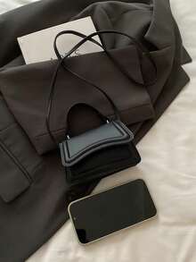 Tas Tangan Mini Wanita, Tas Tote Mini Ringan dan Portabel, Tas Kecil Modis Model Baru Musim Panas 2025 dengan Penutup Warna Polos, Tas Selempang Bahu - Hitam - View 3