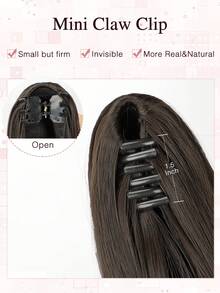18英寸爪夹式马尾辫，合成波浪直发马尾辫接发，夹式马尾辫假发，蓬松日常马尾辫，女士适用 - 彩色 - 查看 5