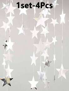 1 zestaw 4 metrów świecących jasnych gwiazdek, dekoracja urodzinowa, flagi niebieskie srebrne złote różowe złoto dekoracja domu dekoracja zewnętrzna girlanda scena gwiazda wisiorek, powrót do szkoły walentynki, ramadan, wystrój ramadanu, Eid Mubarak
