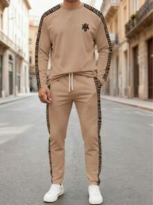 男士商务休闲格子印花长袖衬衫和长裤套装 - 彩色 - 查看 4