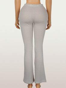 Inmen Fall Brown Long Pants Basic Knitted Striped Barrel Pants Going Out Beach For Women - Apricot - View 4