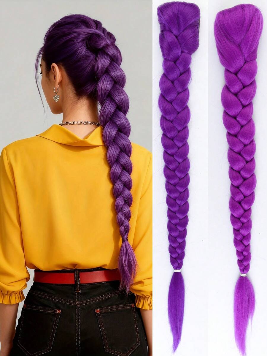 1pc Synthetic Purple Ponytail Extension With Rubber Band Long Straight DIY Braided Pony Tail Hairpiece Women Hair Accessories