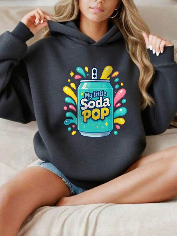 1pc Tween Girls Casual Printed Pullover Hoodie Sweatshirt, Thermal Lined, Long Sleeve, Autumn/Winter Student Youth Clothing