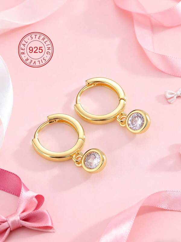 Artepollo Pendientes redondos de plata de ley 925 para mujeres, pendientes chapados en oro de 14K con circonita, hipoalergénicos, no se destiñen, ligeros, joyería diaria, empaque de caja de regalo, regalo de joyería de calidad