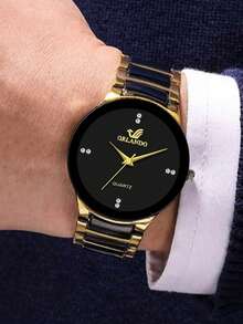 两件套经典黑白情侣石英表套装，包含一男款和一女款配饰组合，男士款为方形日历腕表，女士款为简约水钻腕表。 - 銀色 - 查看 5