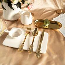 N9R 300pcs Gold Plastic Silverware Dinnerware Flatware - Heavyweight Plastic Cutlery Set With 100 Forks 100 Spoons 100 Knives For Elegant Party Thanksgiving Christmas Events Durable And Stylish Reusable Tableware - Gold - View 3