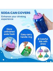 Reusable Silicone Can Lids With Straws, 1-Pack With Random Color Leak-Proof Lids, Universal Type, Suitable For Soft Drink And Beer Cans,  Leak-Proof Seal, Easy To Clean, Available In Multiple Colors, Suitable For Home, Parties And Travel Use. - Random - View 2