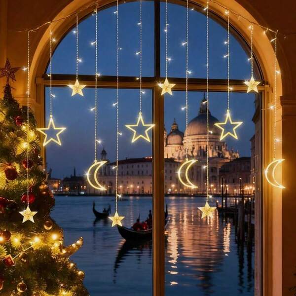 1pc Moon & Star String Lights, LED Atmosphere Night Light, Battery Powered (Batteries Not Included), 3.5M Colorful Lights, Suitable For Bedroom, Living Room, Curtains, Crescent Moon & Star Shaped, Tent, Villa, Holiday Decoration, Wedding, Party/Indoor Patio Camping Aisle Gazebo Holiday Decoration (Warm Color/Colorful), Room Decor Lighting, Bedroom, Holiday Decoration, Decorative Lighting, Lighting, Atmosphere Lighting, Romantic Scene, Birthday Gift, Romantic Scene Decor