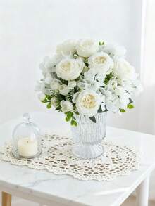 1/80支人造塑料玫瑰牡丹花束，仿真绣球花摆件，母亲节礼物，生日派对装饰，婚礼新娘捧花，客厅、卧室、花瓶家居装饰，新年、花园、返校季礼物 - 白色 - 查看 6