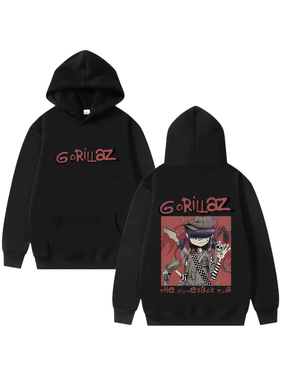 Rock Band Gorillazs The Come Back Tour Hoodie Men Women Hip Hop Fashion Oversized Streetwear Unisex Gothic Punk Pullover Hoodies - 黑色 - 查看 1
