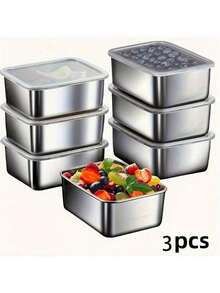 3-Piece Stainless Steel Bento Boxes With Lids, Leak-Proof Food Storage Containers, Multi-Function,  Flip Top, Reusable, Rectangular Lunch Boxes For Meal Prep, Gym, Studio, Picnic - Bạc - Xem 12