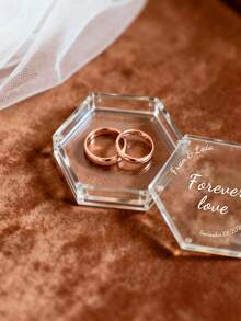 Customize 1pc Personalized Acrylic Wedding Ring Box, Customize Name And Date Pattern Ring Box, Heart-Shaped/Hexagonal Ring Box, New Wedding Gift, Wedding Party Gift, Bride Gift, Suitable For Him/Her, Boyfriend, Girlfriend, Couple, Wife, Husband, Anniversary, Wedding, Valentine's Day, Unique Gift - Multicolor - View 4