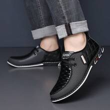Men's Sports And Leisure Style Color Blocked Loafers, New Non Slip Lace Up Easy To Wear And Take Off Essential Men's Shoes For Outdoor Activities - 黑色 - 查看 7