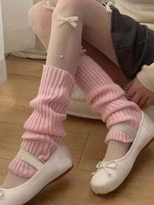 1 Cặp quần tất len giữ ấm chân cho nữ mùa thu/đông ấm áp màu đen, trắng, hồng kẻ sọc dọc, phong cách Lolita ngọt ngào đa năng, quần tất giữ ấm chân JK, dài 40cm (Màu sắc hơi khác biệt) - màu đen - Xem 2