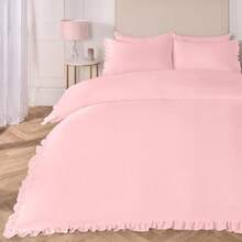 Ruffled Frill Edge Duvet Cover Set - Soft Matching Pillowcases Bedding - Blush Pink - View 5