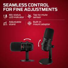 HyperX SoloCast USB 电容式游戏麦克风，适用于 PC、游戏主机和电脑系统，轻触静音传感器，心形指向性，非常适合直播、播客、内容创作、Twitch 视频平台和 Discord 等应用。 - 黑色 - 查看 6