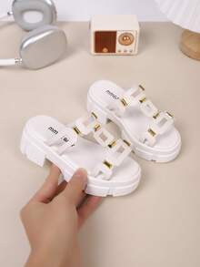 Children's Fashion Slippers, New Summer Thick Bottom Hollow Design Stylish, Comfortable Thick Sole High Heel Slippers - Beige - View 2