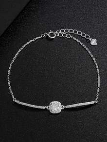 1pc Elegant Women's Jewelry, S925 Silver Dainty Ins-Style Heart & Bead Design Minimalist Snake Bone Chain Bracelet, Suitable For Daily Wear - #1 - View 4