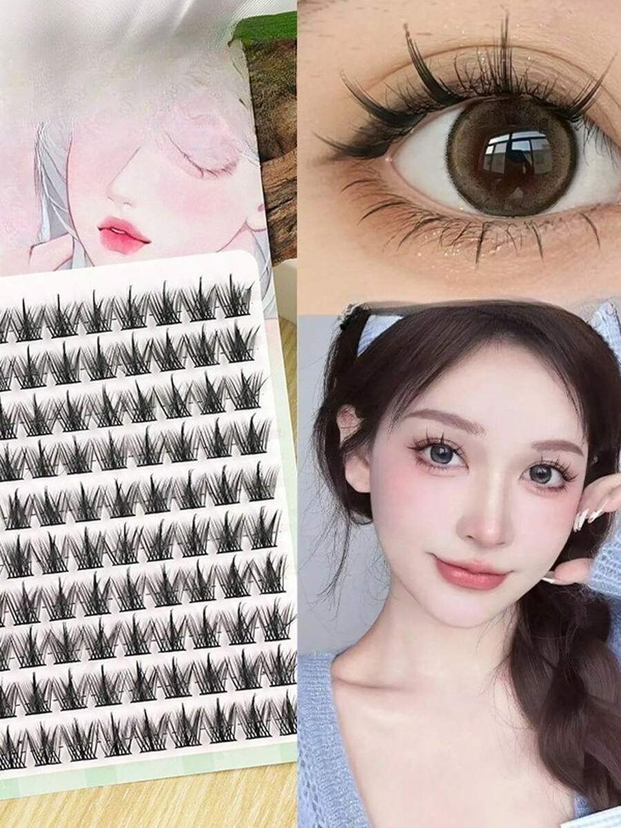 120pcs,This 120-Cluster Segmented False Eyelash Set Features A Large-Capacity Design With 12 Rows, Offering A Fluffy And Realistic Feel. This Three-Piece Set Boasts A Relaxed, Effortless Style And Is Suitable For Eyelash Lengthening. Made With Ultra-Fine Black Bands, It's Perfect For Everyday Wear, Portable, Reusable, And Comfortable Without Irritation. Other Names For This Product Include: Clustered False Eyelashes, Single-Cluster False Eyelashes, Segmented False Eyelashes, False Eyelashes, And Simulated Eyelashes. - màu đen - Xem 1