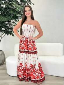 July Strapless Tropical Dress In Various Prints, 2025 Collection - 紅色 - 查看 1