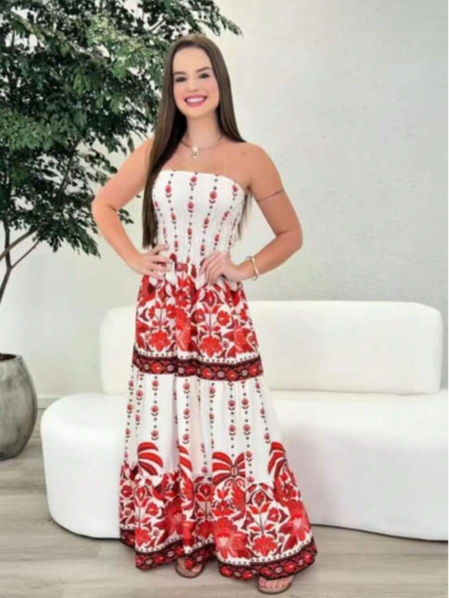 July Strapless Tropical Dress In Various Prints, 2025 Collection - 紅色 - 查看 1
