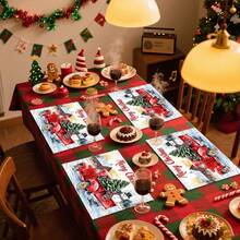 1 pieza/4 piezas/6 piezas/100 piezas Mantel individual con patrón de camión rojo y muñeco de nieve de Navidad, lavable a máquina, rectangular de poliéster, protector de mesa, manteles individuales aislantes del calor, decoraciones de mesa de restaurante, suministros para fiestas, decoraciones navideñas, se pueden regalar - Multicolor - Ver 7