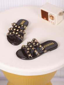 一双女童凉鞋，新款蝴蝶结公主鞋，松紧带设计，软底休闲女童沙滩鞋，适合夏季穿着。 - 酒紅色 - 查看 4