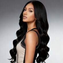 新款时尚黑色28英寸中分长卷发合成假发，适合日常佩戴 - 黑色 - 查看 11