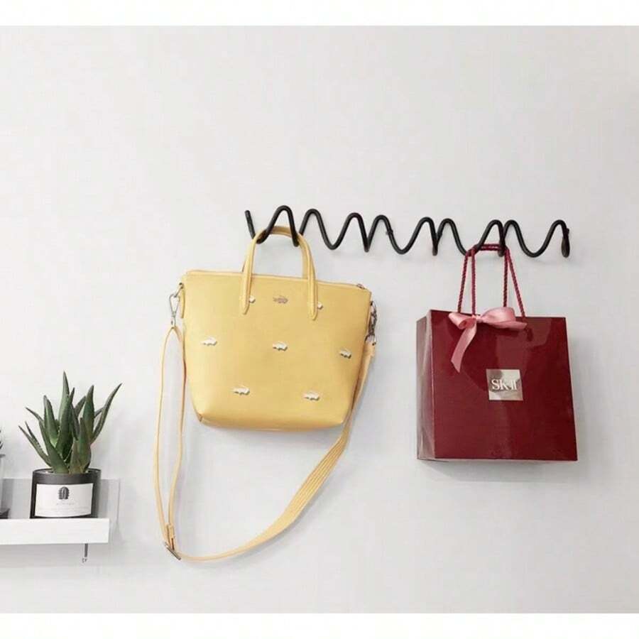 Wave-Shaped Anti-Rust Metal Wall Mounted Coat Rack - Suitable For Home, Hotel And Store Decoration - Perfect Valentine's Day Gift, Home Storage, Modern Wall Rack, Metal Hanger, Household Coat Rack - Black - View 1