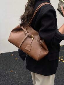 Elegante bolso tote de cuero PU para mujer, diseño vintage con hebilla de cinturón y lazo de ala, bolso de hombro de gran capacidad de moda europea y americana, adecuado para negocios casual, ir al trabajo, compras, citas, regalo - Multicolor - Ver 7