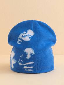 1pc Women's Soul Pattern Jacquard Knit Beanie, Suitable For Daily Wear