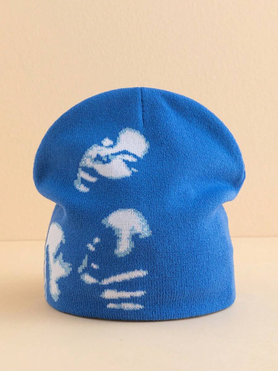 1pc Women's Soul Pattern Jacquard Knit Beanie, Suitable For Daily Wear