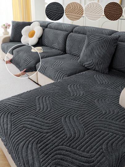 1pc Thick Warm Jacquard Soft Velvet Anti-Slip Sofa Seat Cushion Cover, Style Soft & Skin-Friendly Pet-Proof Elastic Sofa Slipcover, Autumn/Winter Anti-Scratch Sofa Skirt Suitable For L-Shaped Combination Sofa And 1/2/3/4 Seat Sofa (Sold Individually)
