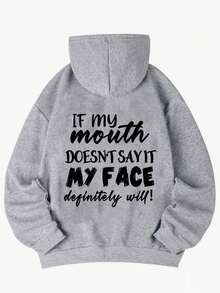 Women's Fashionable Autumn/Winter Hooded Pullover Sweatshirt, Soft & Comfortable Thermal Lined Casual Top. Women's Leisure Thermal Lined Sweatshirt With Collegiate Style Graphic Print, Radiating Youthful Vitality. Suitable For Running, Lounging, Gatherings, Parties, Etc. Provides Warmth In Autumn/Winter, Suitable For Activities Like Running And Exercising. Oversized Thick Hooded Sweatshirt For Women, Fits Street Style And Outdoor Wear, Suitable For Autumn/Winter. - Grey - View 8